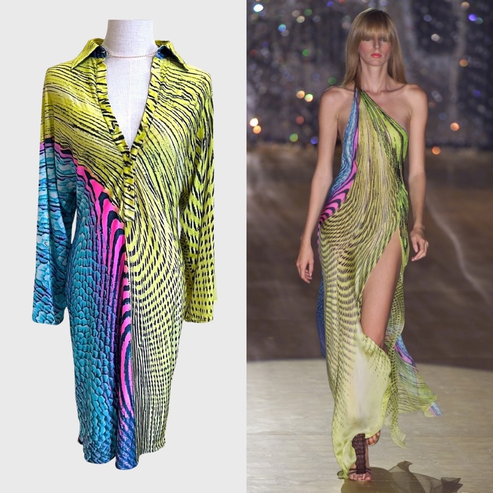 Roberto Cavalli Psychedelic Snakeskin Print Runway Dress